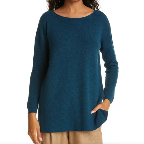 Eileen Fisher Bateau Neck Merino Wool Tunic Sweater - Picture 1 of 5